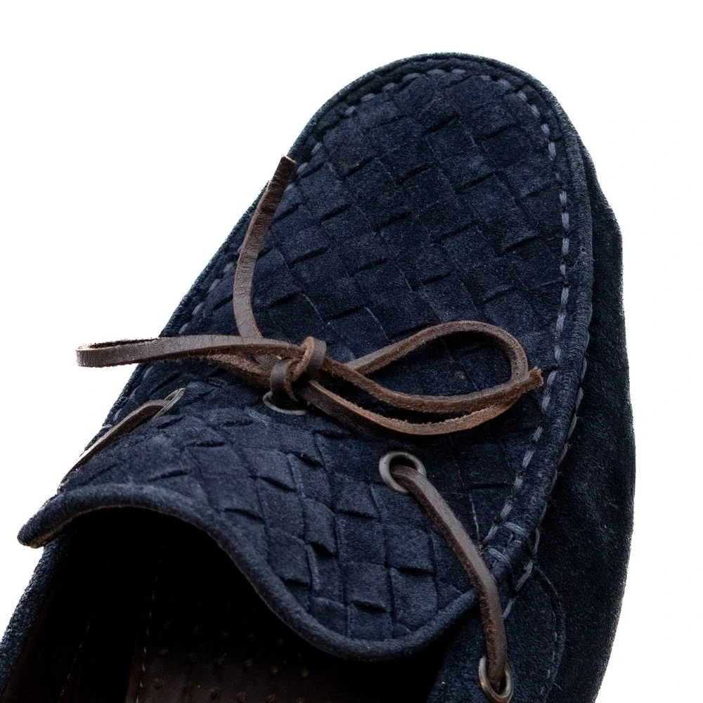 Bottega Veneta Intrecciato Suede‎ Driving Loafers Navy Blue Mens US 7
